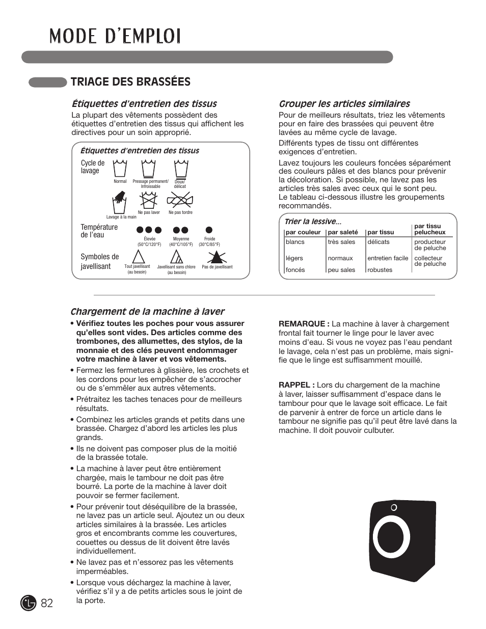 Triage des brassées | LG WM3477HS User Manual | Page 83 / 109