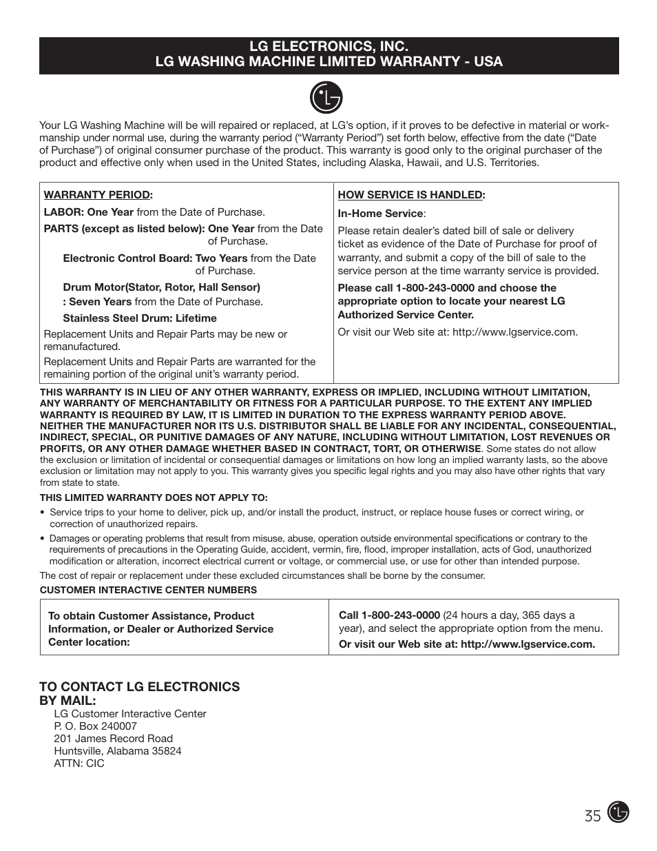 LG WM3001HRA User Manual | Page 35 / 72