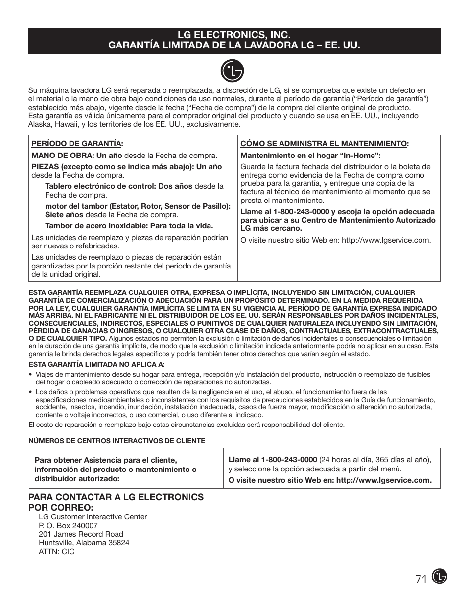 LG WM3001HRA User Manual | Page 71 / 72