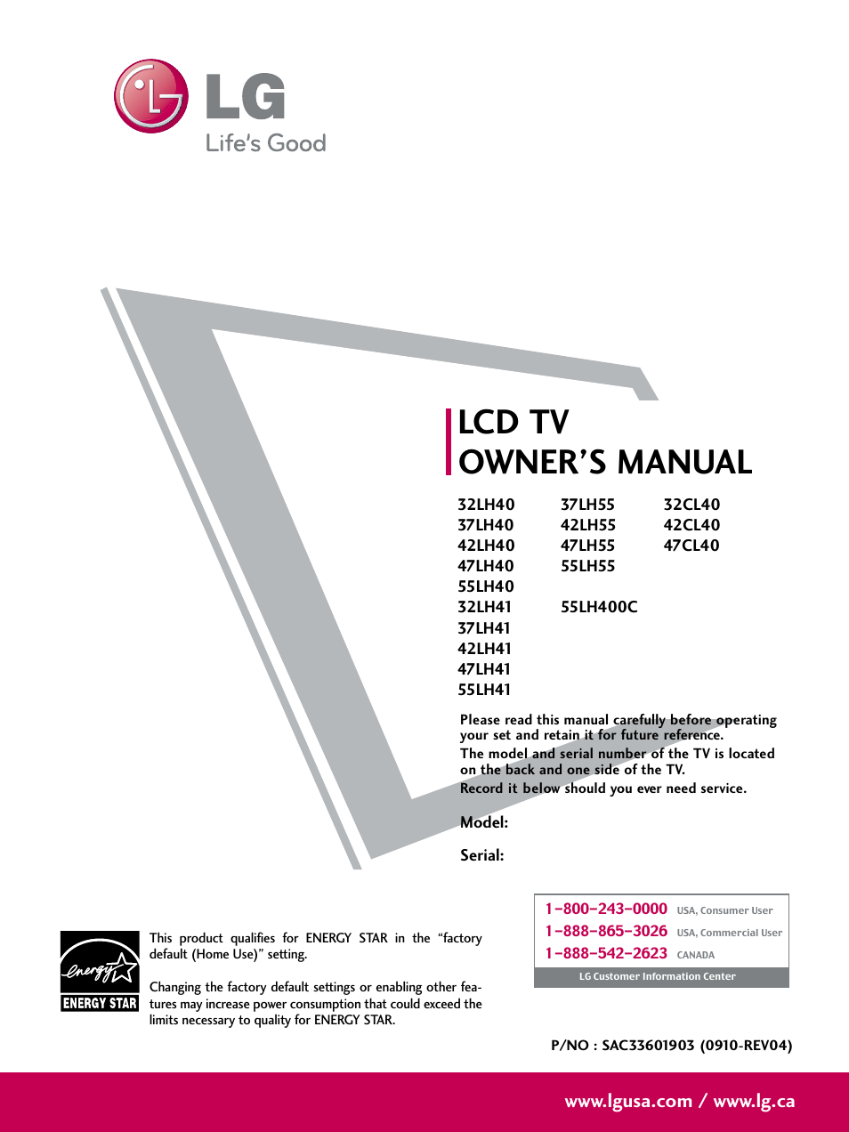 LG 37LH55 User Manual | 136 pages