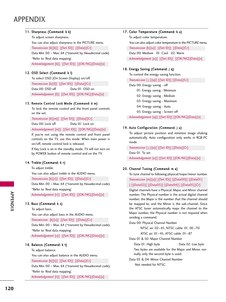 Appendix | LG 37LH55 User Manual | Page 120 / 136