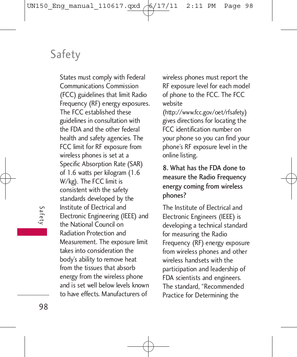 Safety | LG LGUN150 User Manual | Page 100 / 252