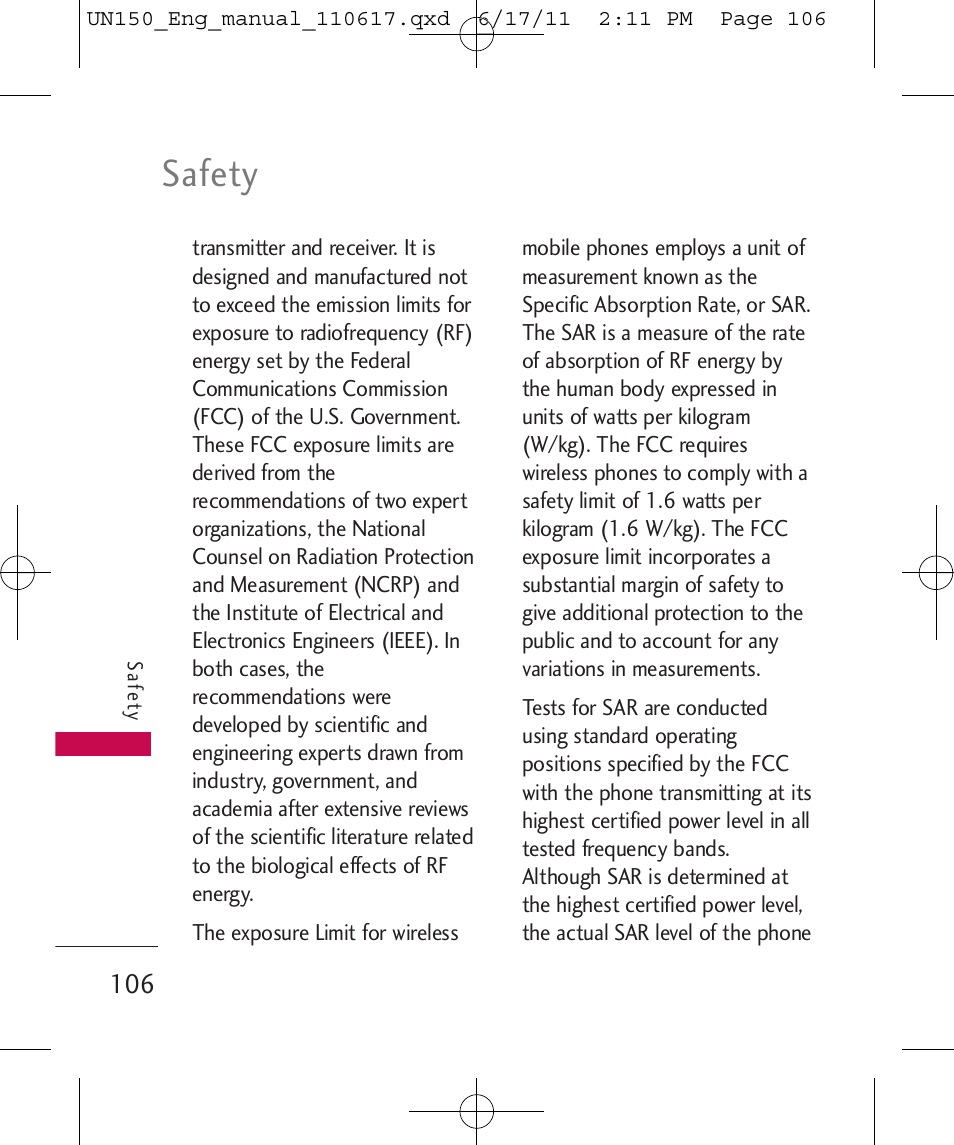 Safety | LG LGUN150 User Manual | Page 108 / 252