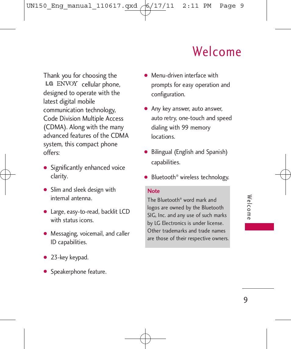 Welcome | LG LGUN150 User Manual | Page 11 / 252