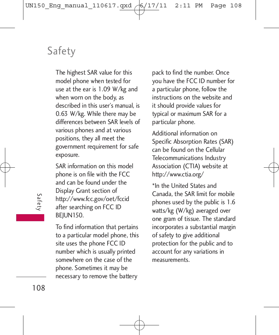 Safety | LG LGUN150 User Manual | Page 110 / 252