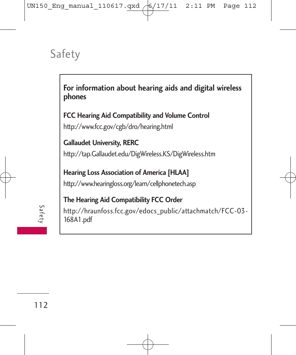 Safety | LG LGUN150 User Manual | Page 114 / 252