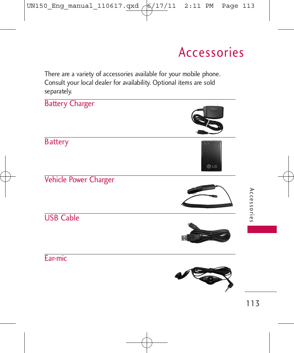 Accessories | LG LGUN150 User Manual | Page 115 / 252