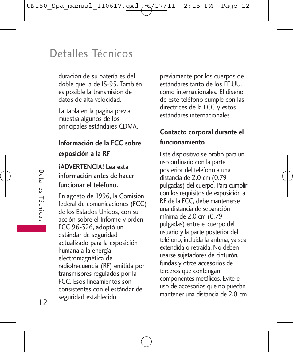 Detalles técnicos | LG LGUN150 User Manual | Page 136 / 252