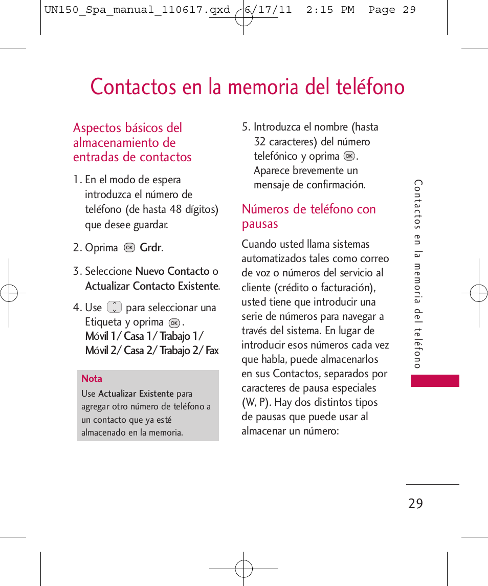 Números de teléfono con pausas | LG LGUN150 User Manual | Page 153 / 252