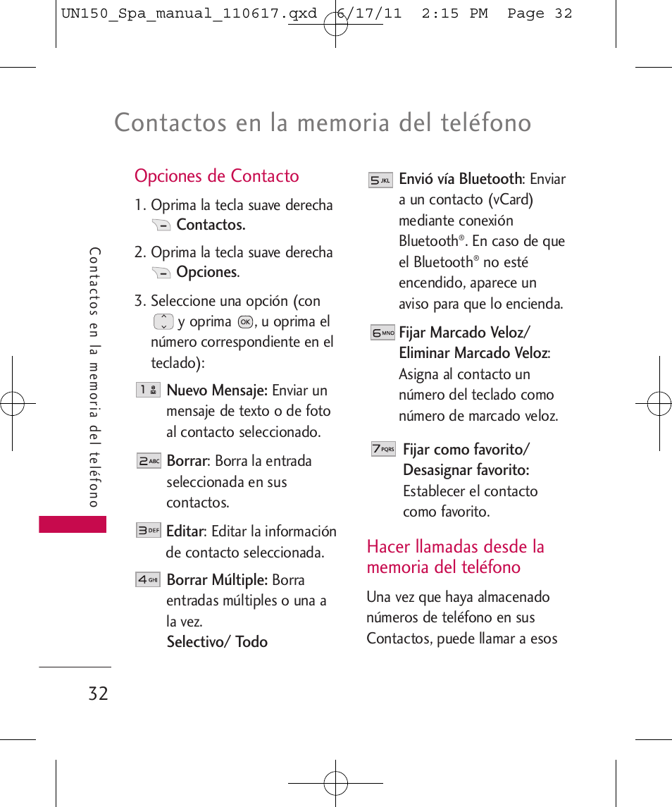 Opciones de contacto | LG LGUN150 User Manual | Page 156 / 252