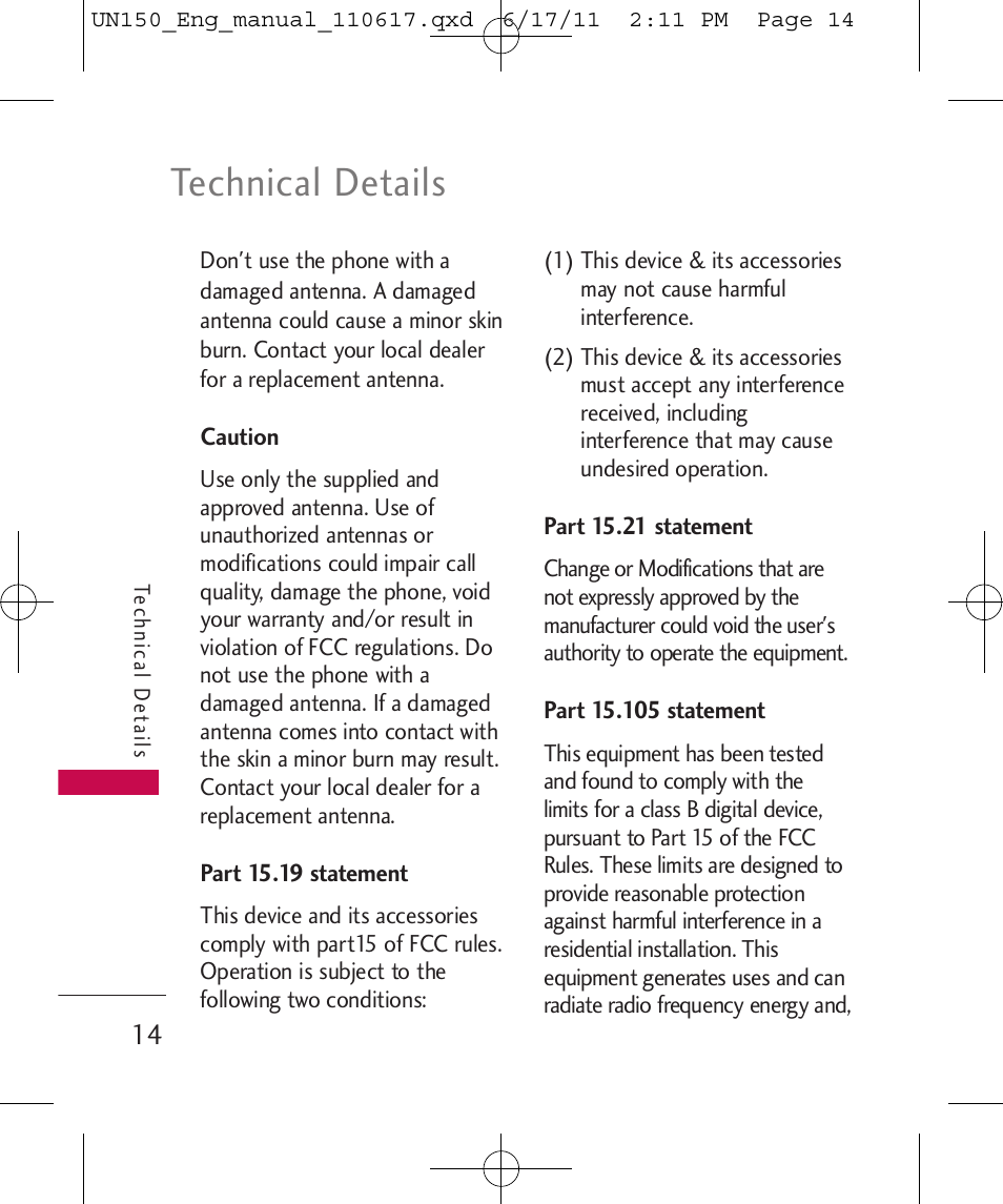 Technical details | LG LGUN150 User Manual | Page 16 / 252