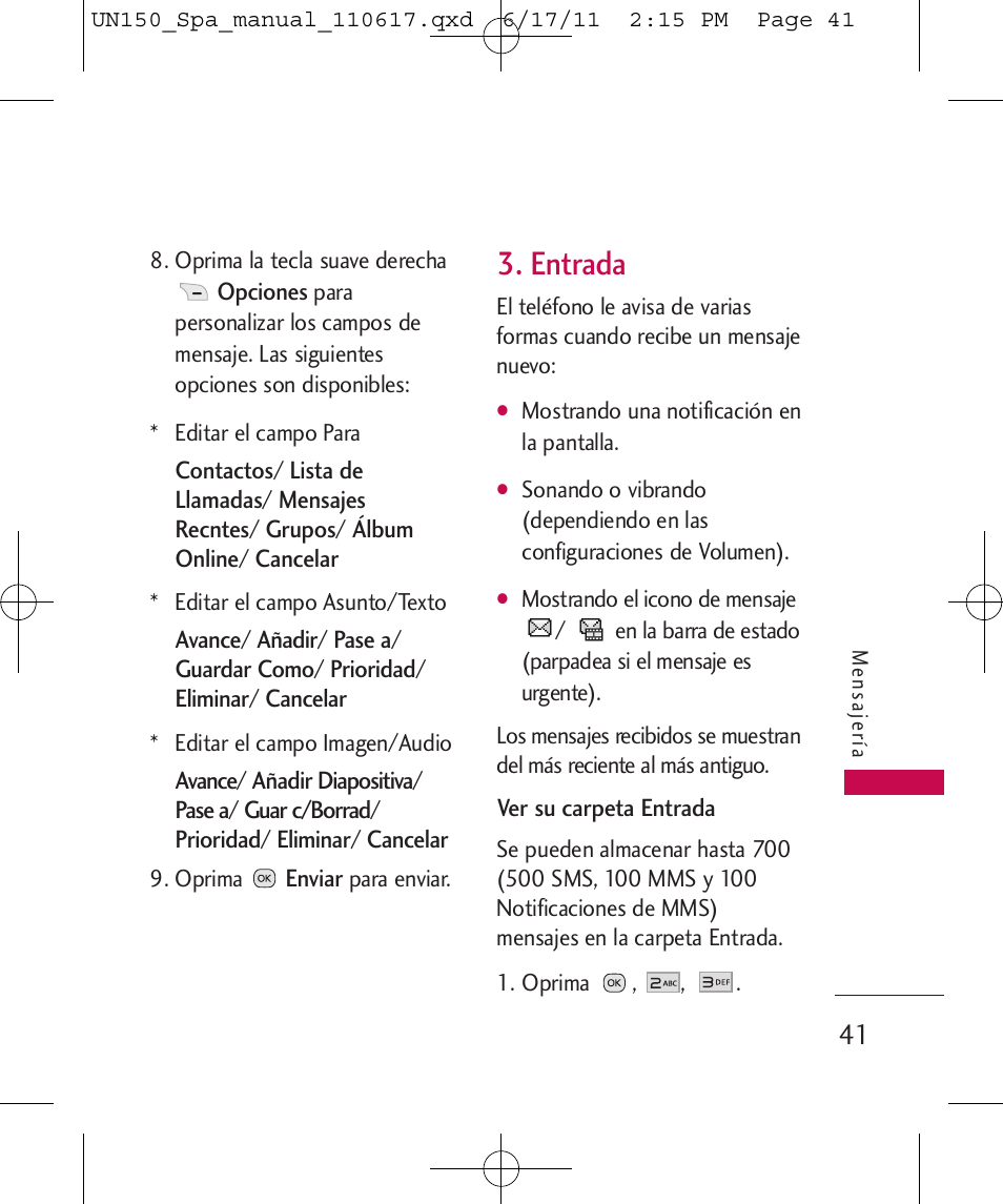 Entrada | LG LGUN150 User Manual | Page 165 / 252
