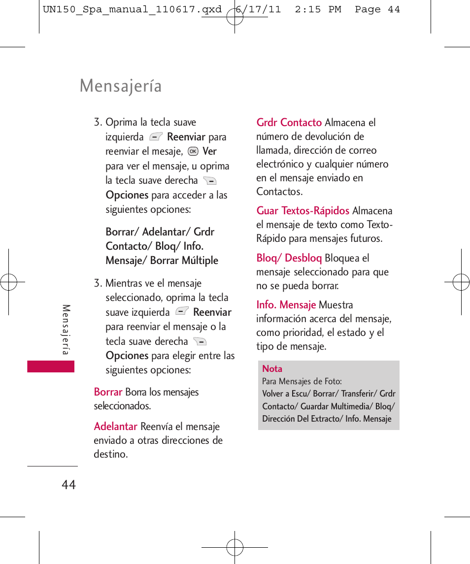 Mensajería | LG LGUN150 User Manual | Page 168 / 252