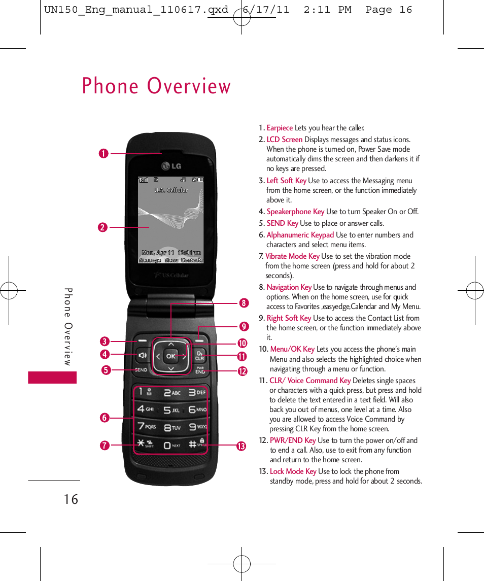 Phone overview, Phone ov ervie w | LG LGUN150 User Manual | Page 18 / 252