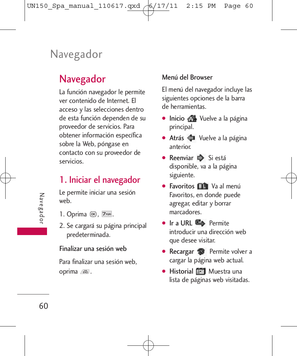 Navegador, Iniciar el navegador | LG LGUN150 User Manual | Page 184 / 252