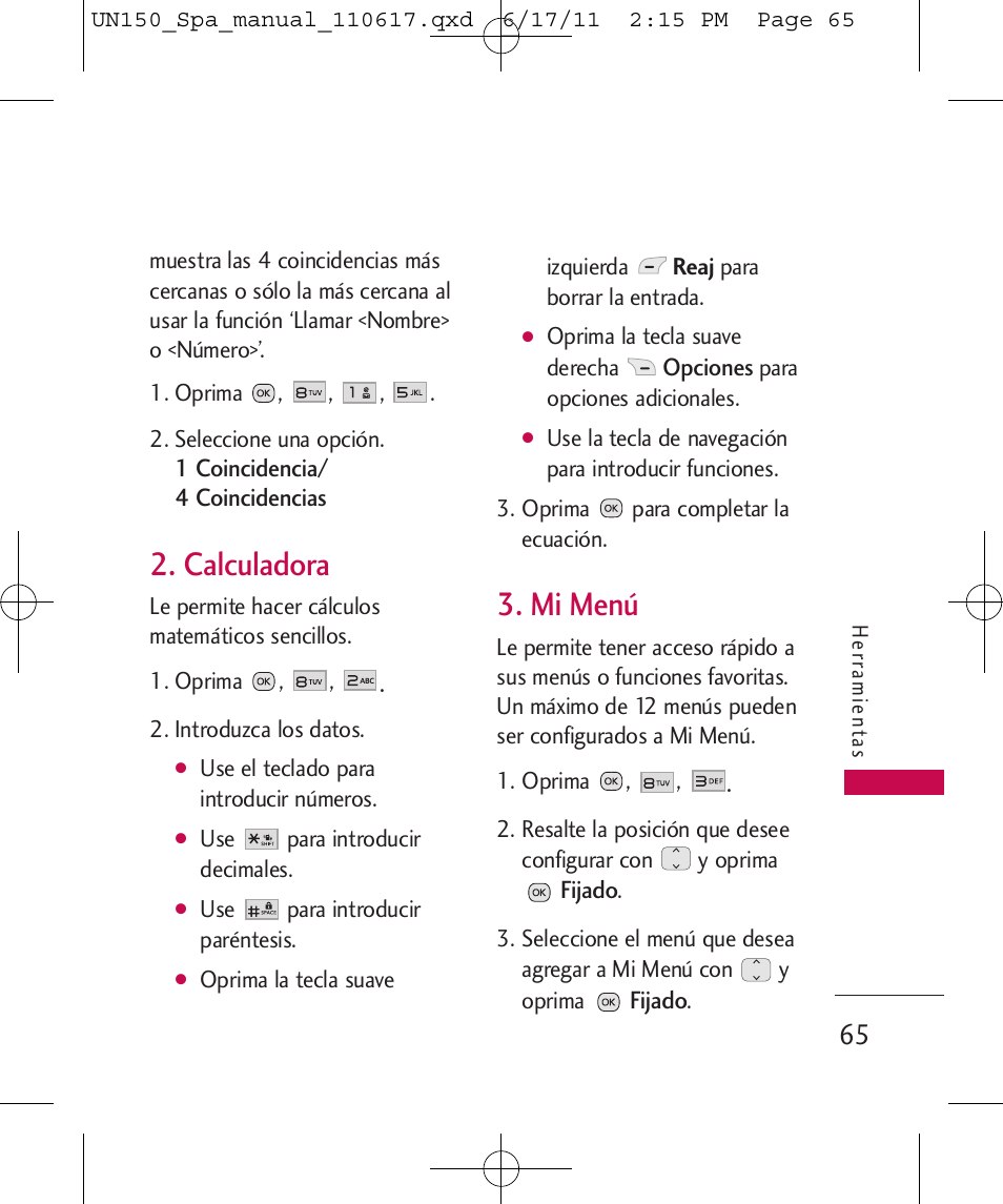 Calculadora, Mi menú | LG LGUN150 User Manual | Page 189 / 252