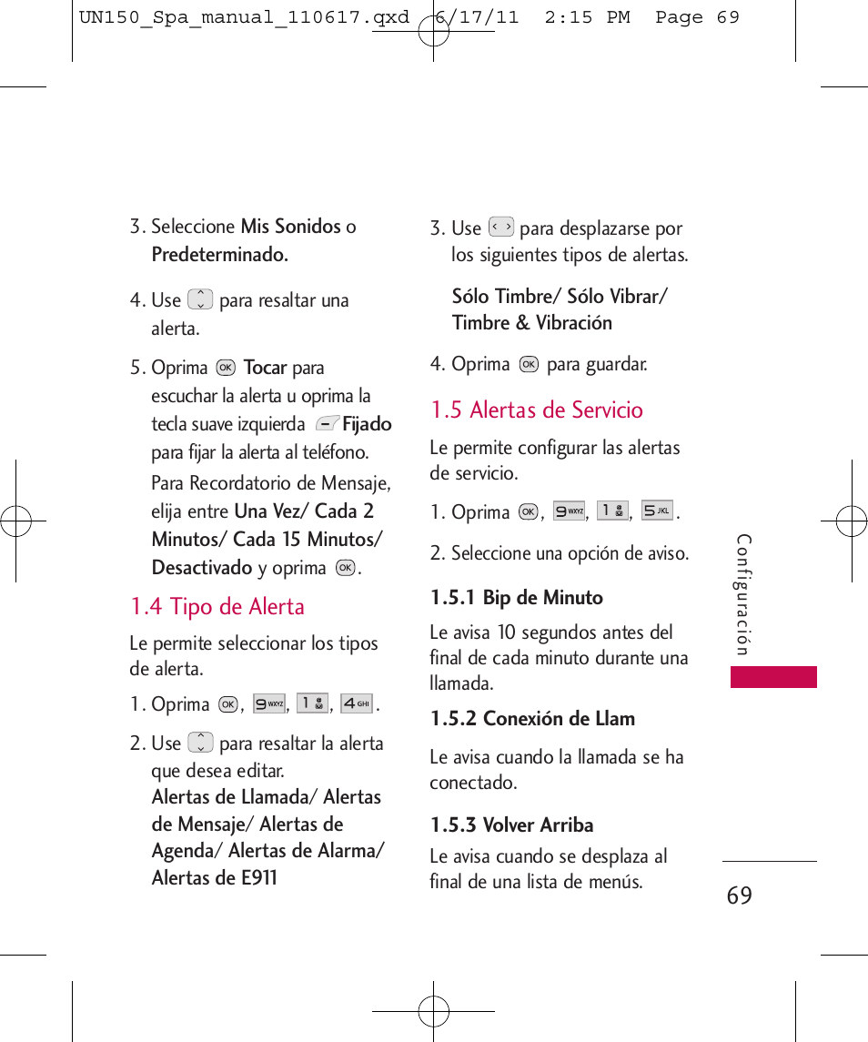 4 tipo de alerta, 5 alertas de servicio | LG LGUN150 User Manual | Page 193 / 252