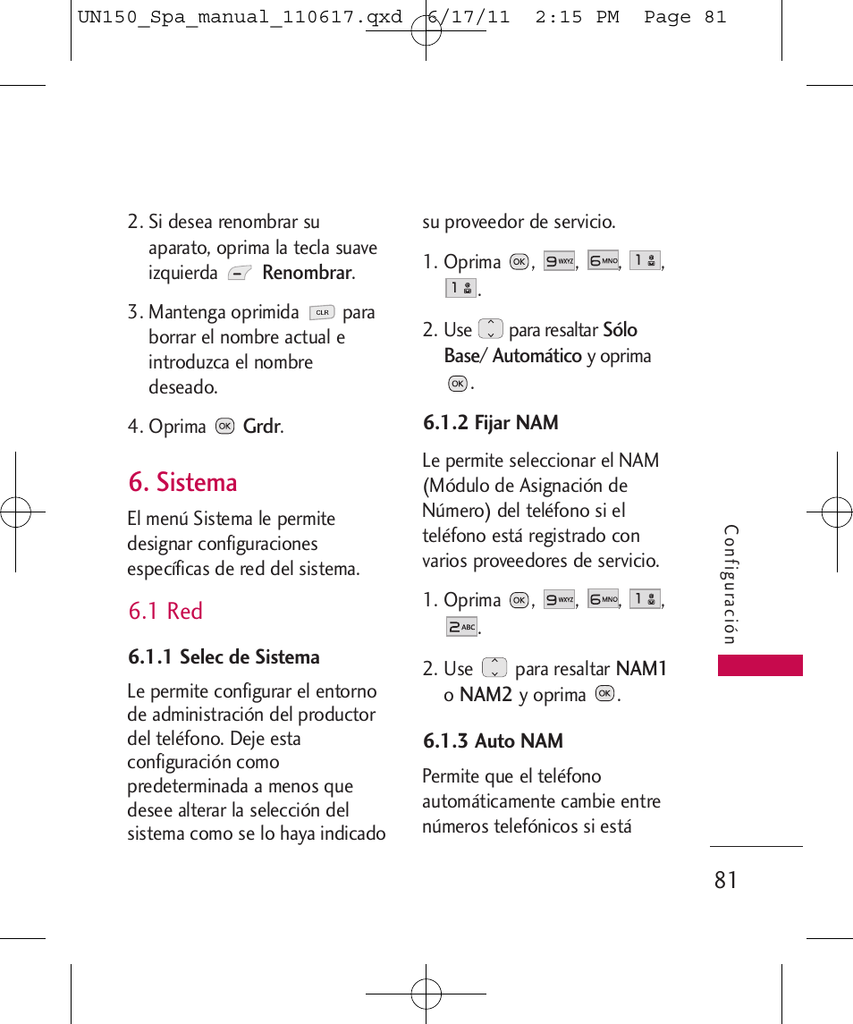 Sistema, 1 red | LG LGUN150 User Manual | Page 205 / 252