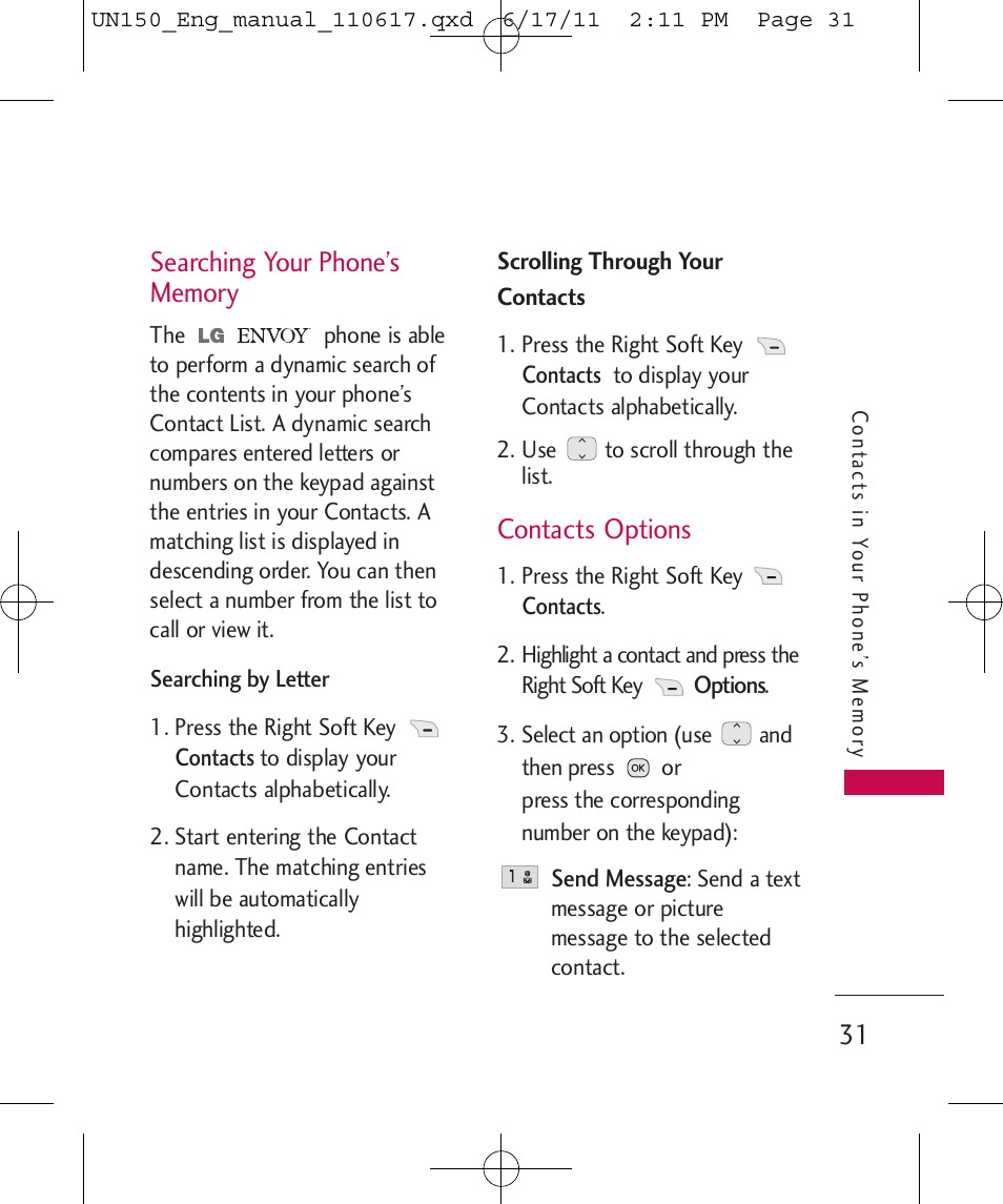 Contacts options | LG LGUN150 User Manual | Page 33 / 252