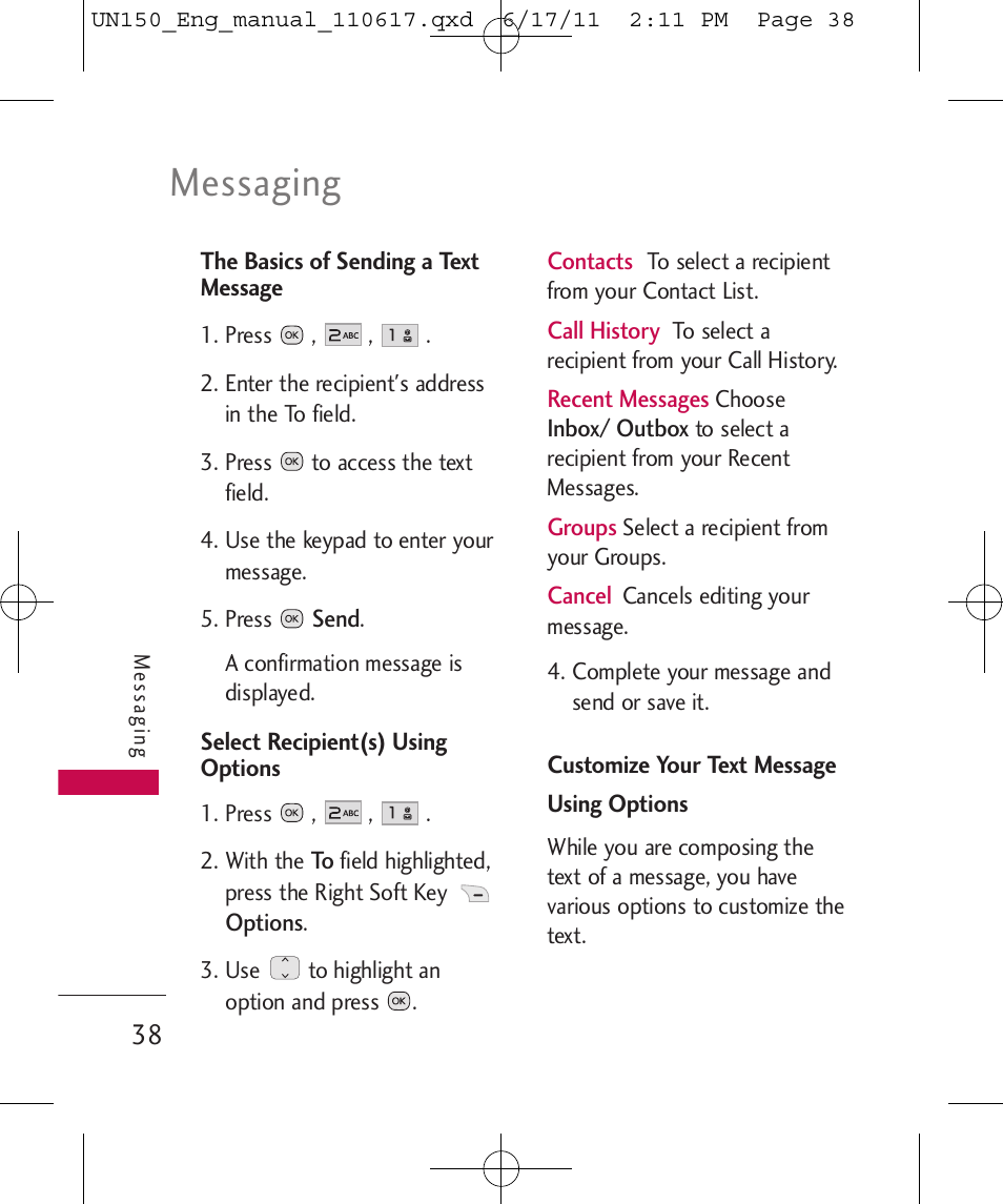 Messaging | LG LGUN150 User Manual | Page 40 / 252