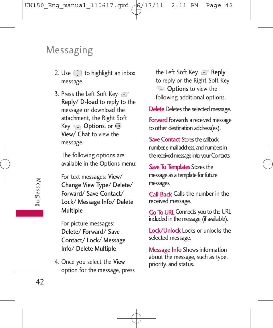 Messaging | LG LGUN150 User Manual | Page 44 / 252