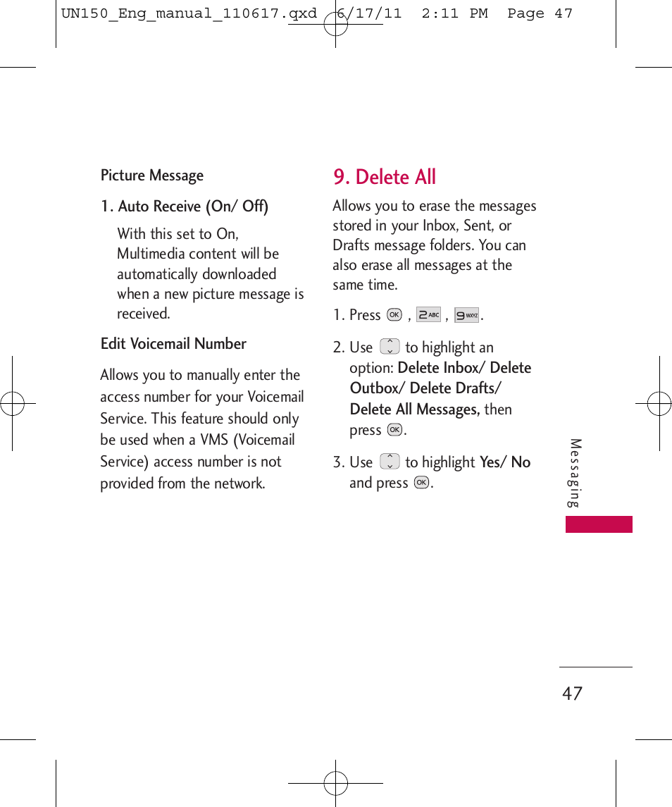Delete all | LG LGUN150 User Manual | Page 49 / 252