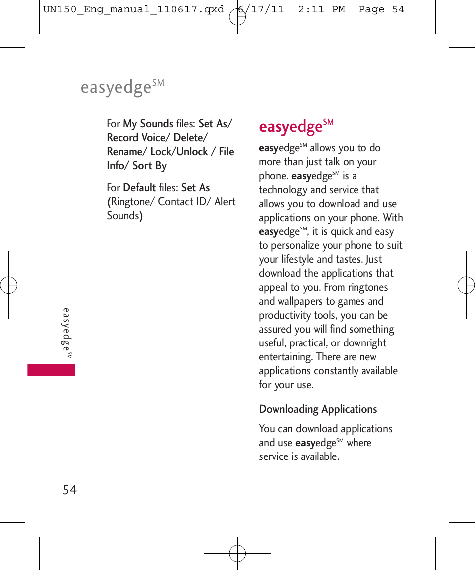 Easyedge, Easy edge | LG LGUN150 User Manual | Page 56 / 252