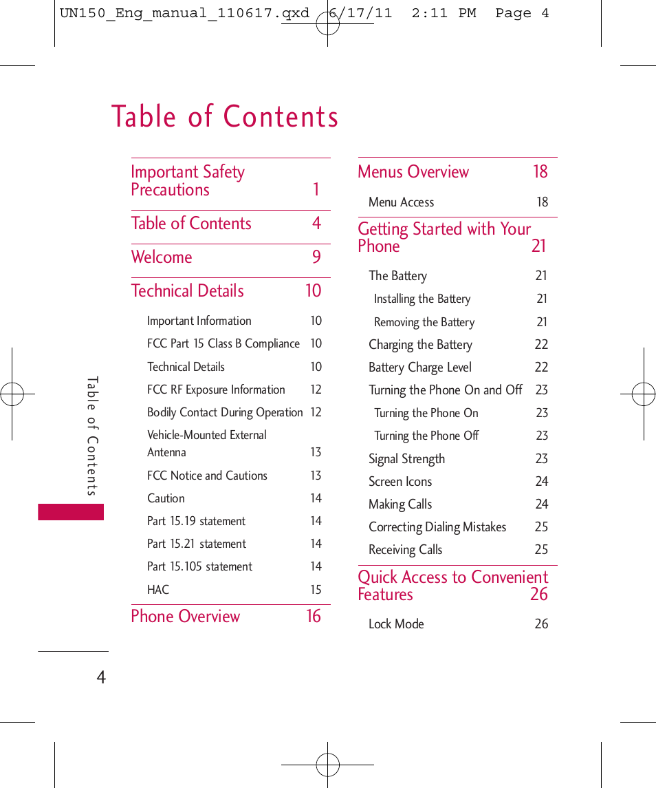 LG LGUN150 User Manual | Page 6 / 252