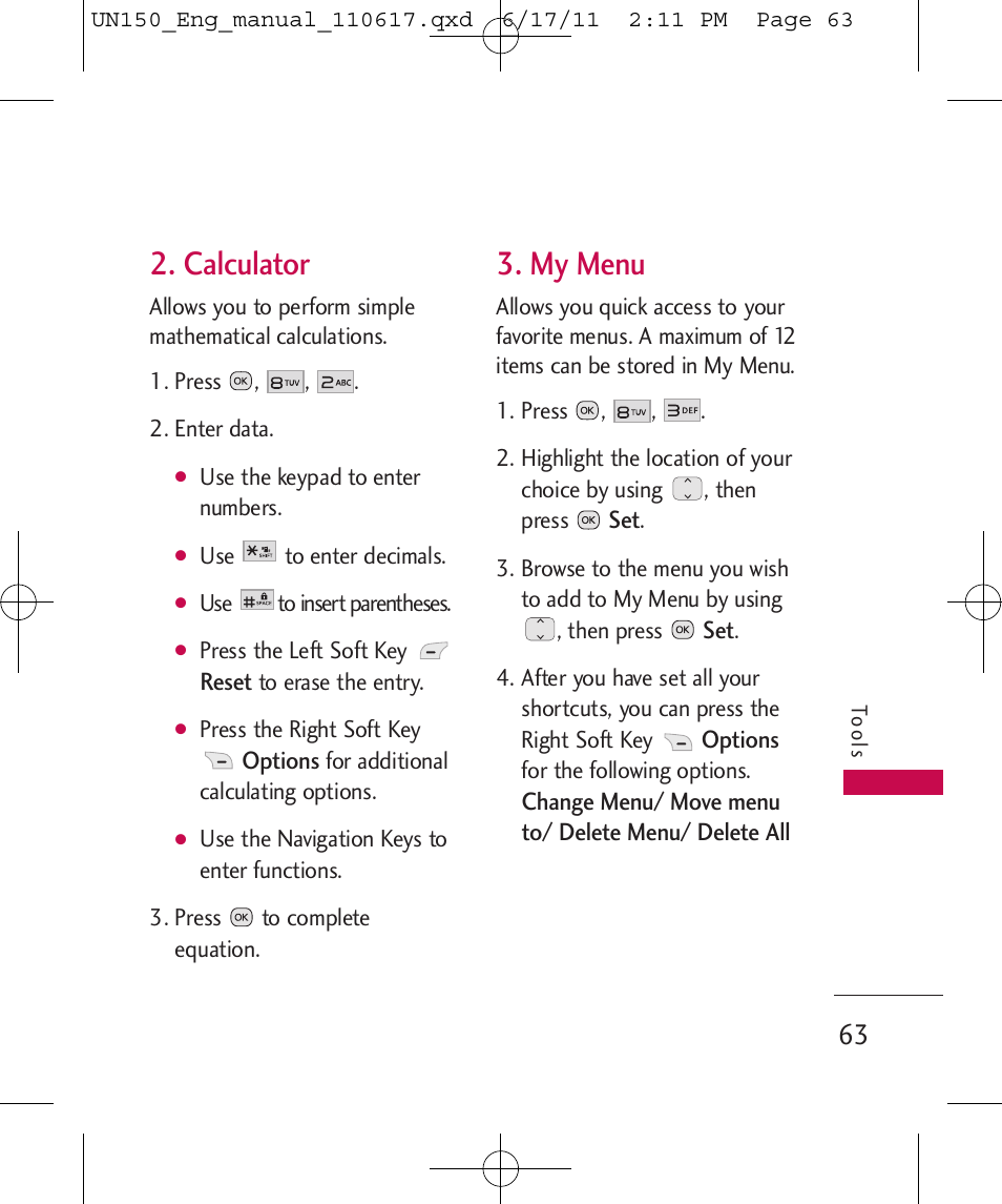 Calculator, My menu | LG LGUN150 User Manual | Page 65 / 252