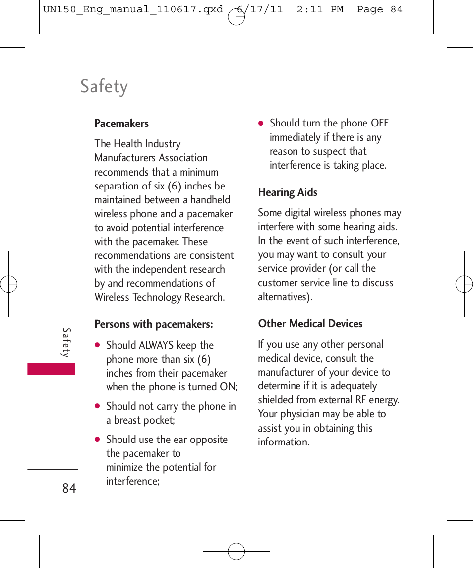 Safety | LG LGUN150 User Manual | Page 86 / 252