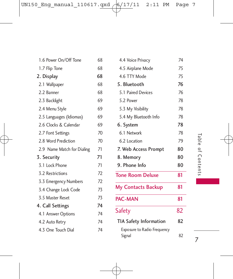 Safety 82 | LG LGUN150 User Manual | Page 9 / 252