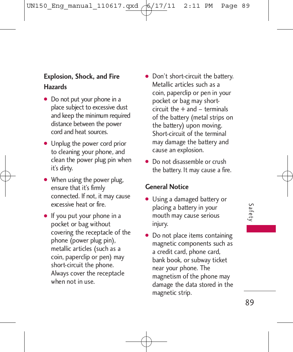 Explosion, shock, and fire hazards, General notice | LG LGUN150 User Manual | Page 91 / 252