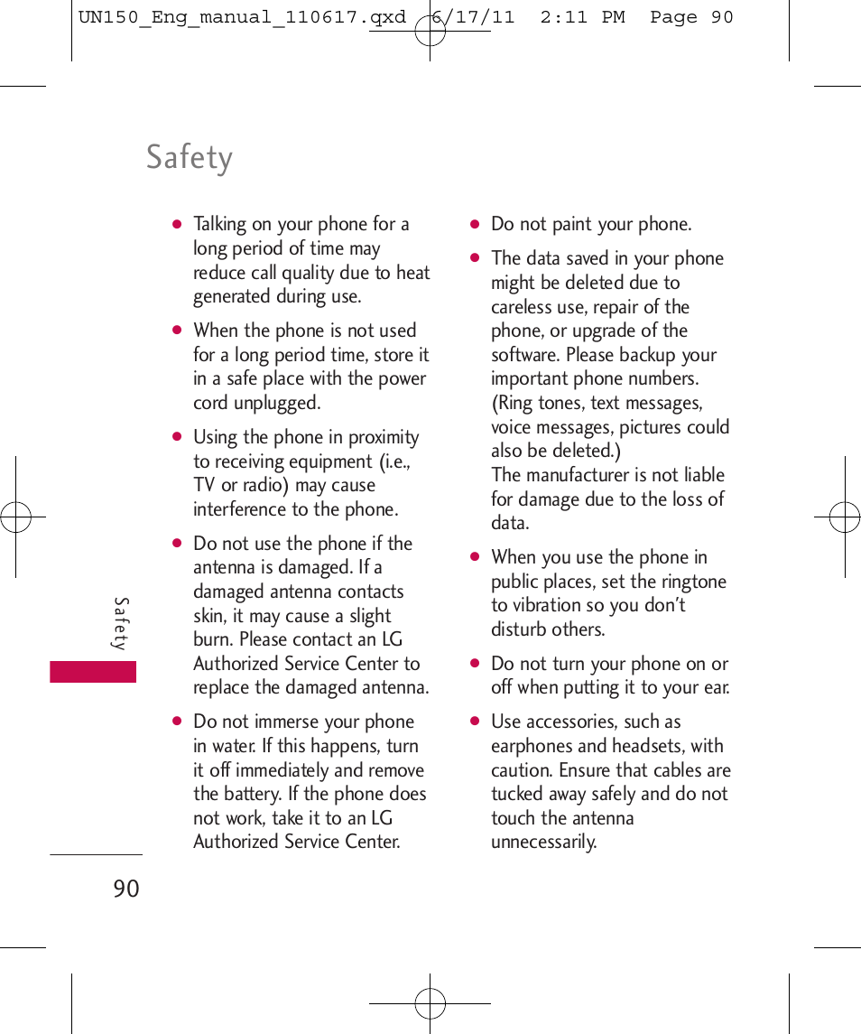 Safety | LG LGUN150 User Manual | Page 92 / 252