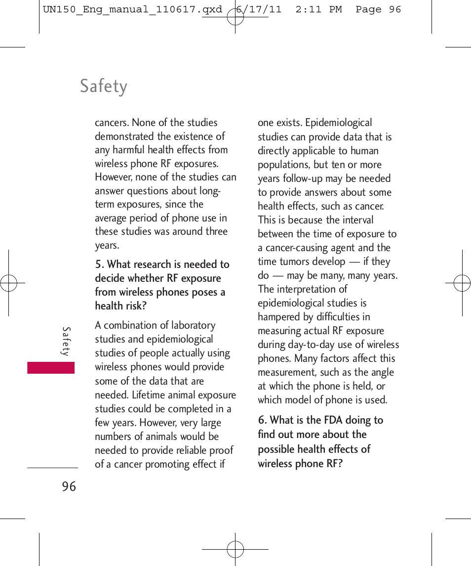 Safety | LG LGUN150 User Manual | Page 98 / 252