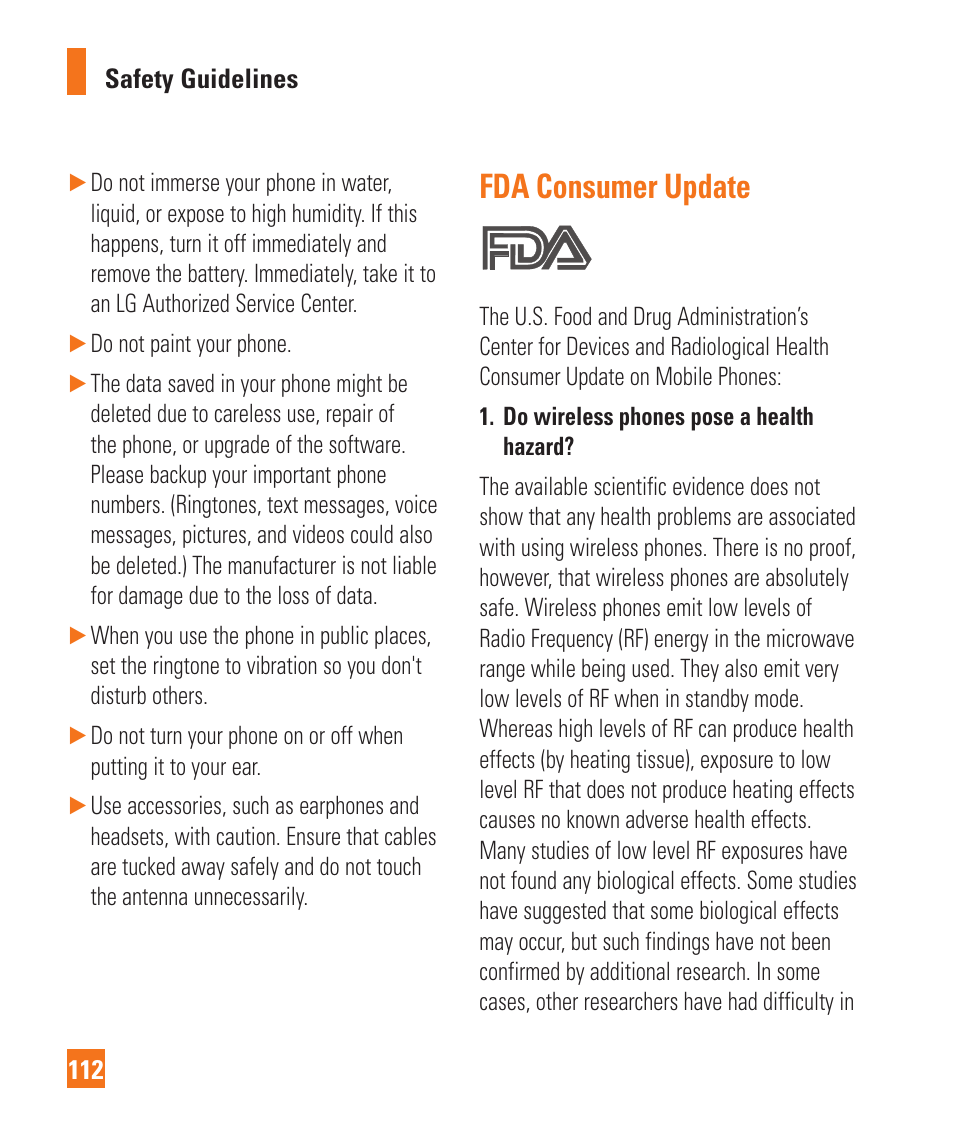 Fda consumer update | LG C410 User Manual | Page 112 / 124