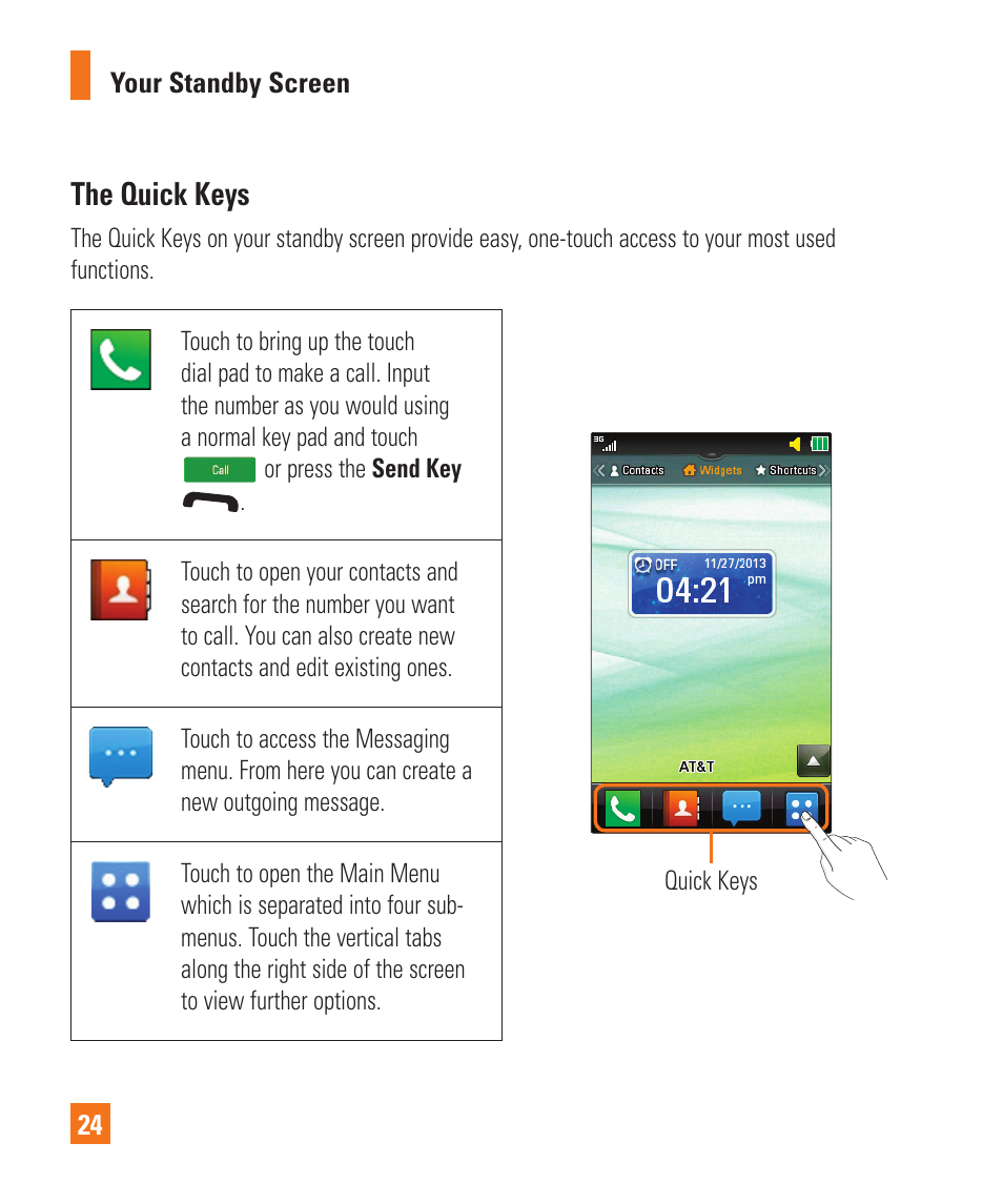 The quick keys | LG C410 User Manual | Page 24 / 124