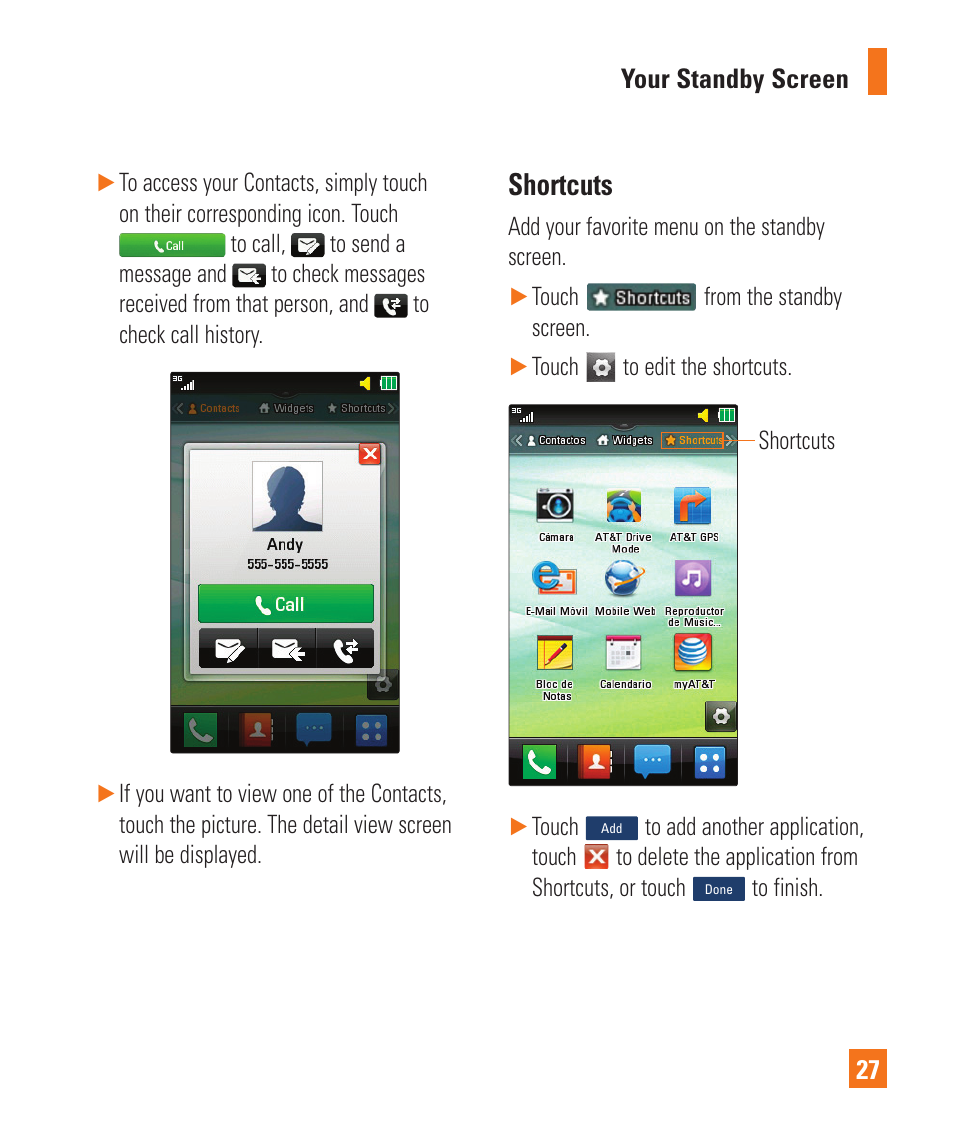 Shortcuts | LG C410 User Manual | Page 27 / 124