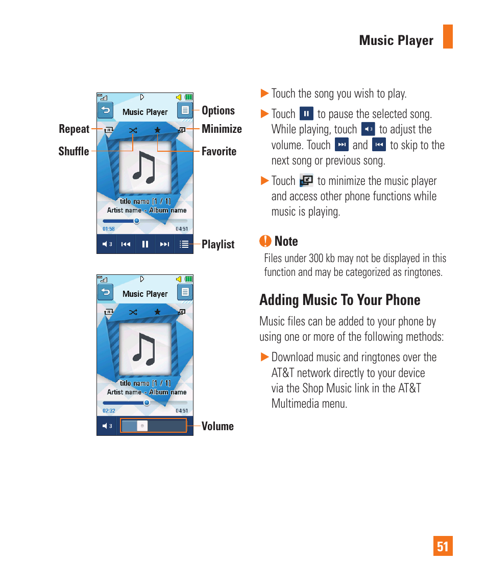 Adding music to your phone | LG C410 User Manual | Page 51 / 124