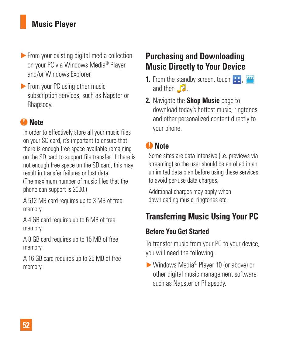 Transferring music using your pc | LG C410 User Manual | Page 52 / 124