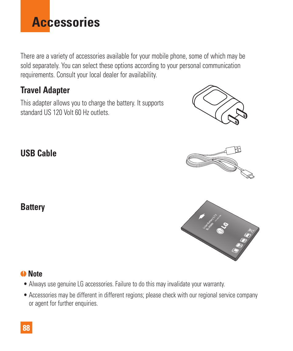 Accessories | LG C410 User Manual | Page 88 / 124