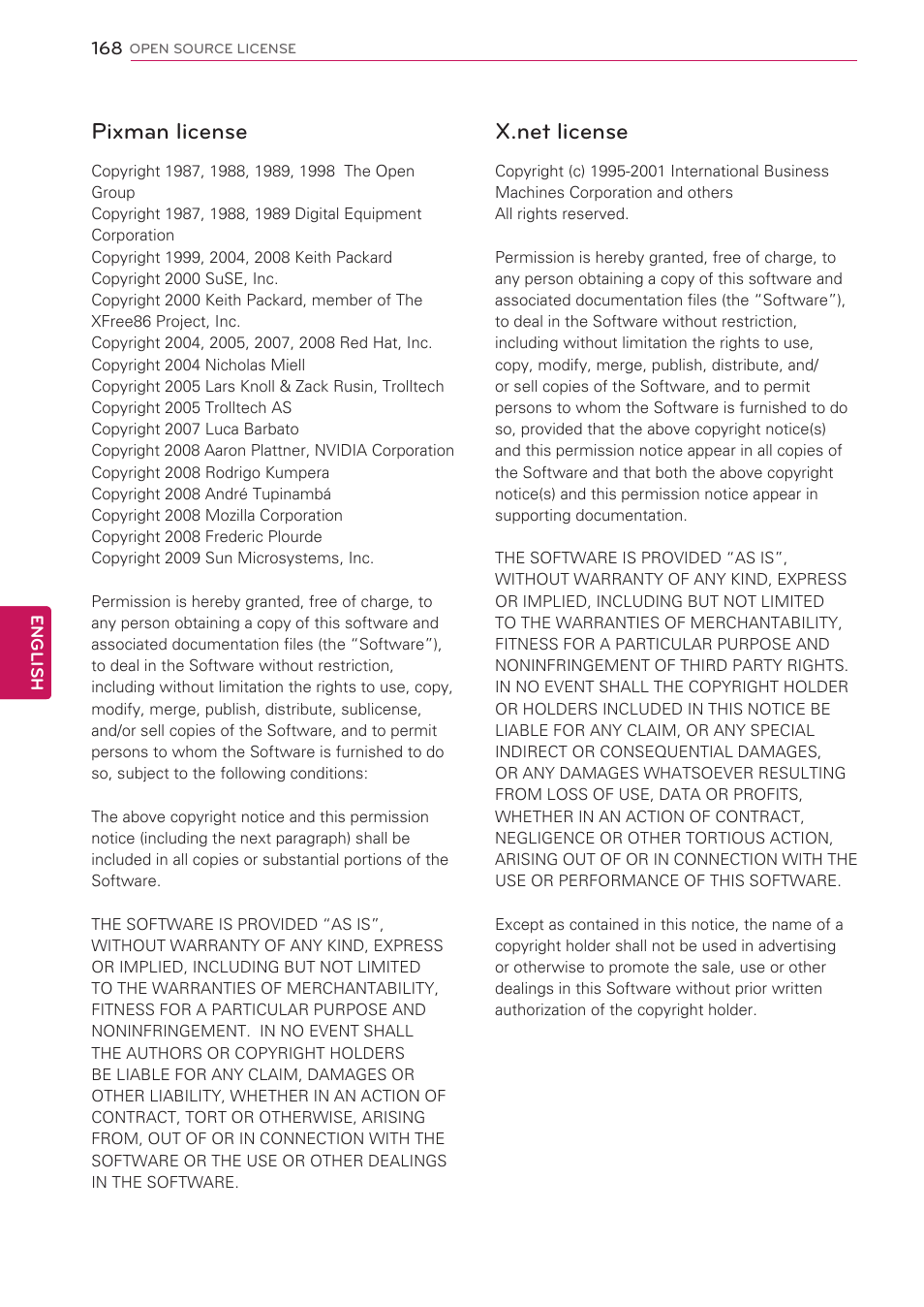 Pixman license | LG 55LV5400 User Manual | Page 168 / 172