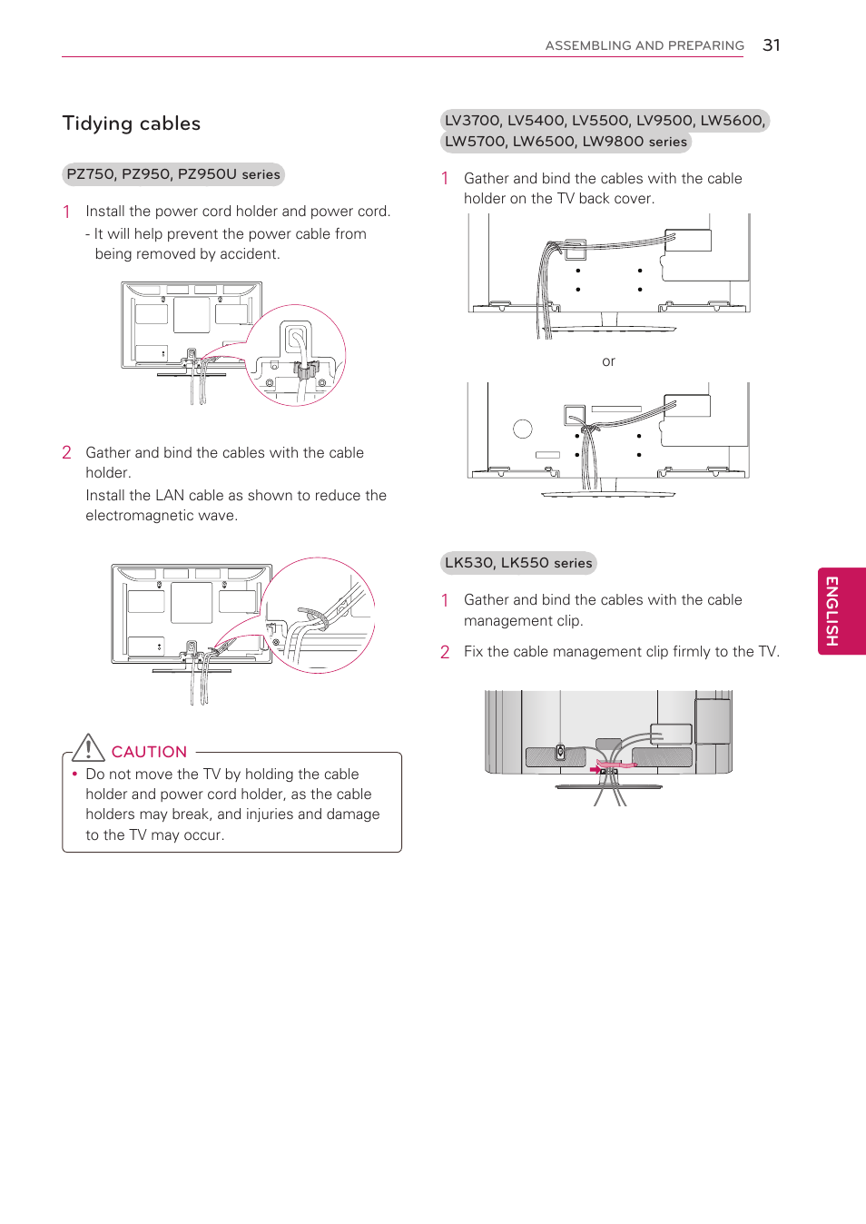 Tidying cables | LG 55LV5400 User Manual | Page 31 / 172