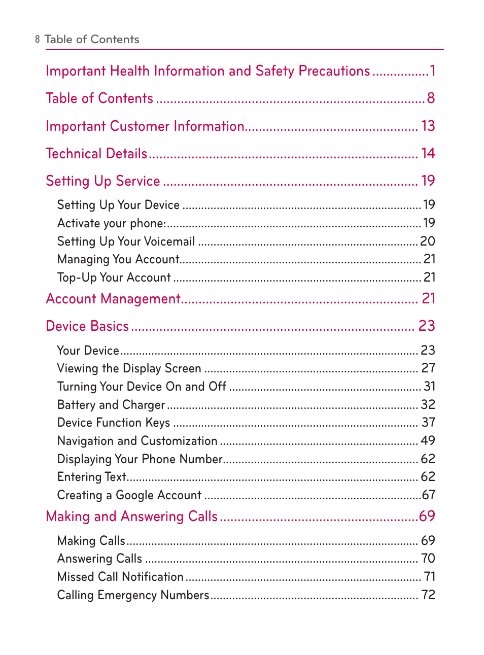 LG LGVM670 User Manual | Page 10 / 243