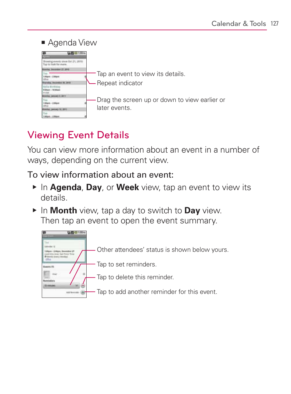 Viewing event details | LG LGVM670 User Manual | Page 129 / 243