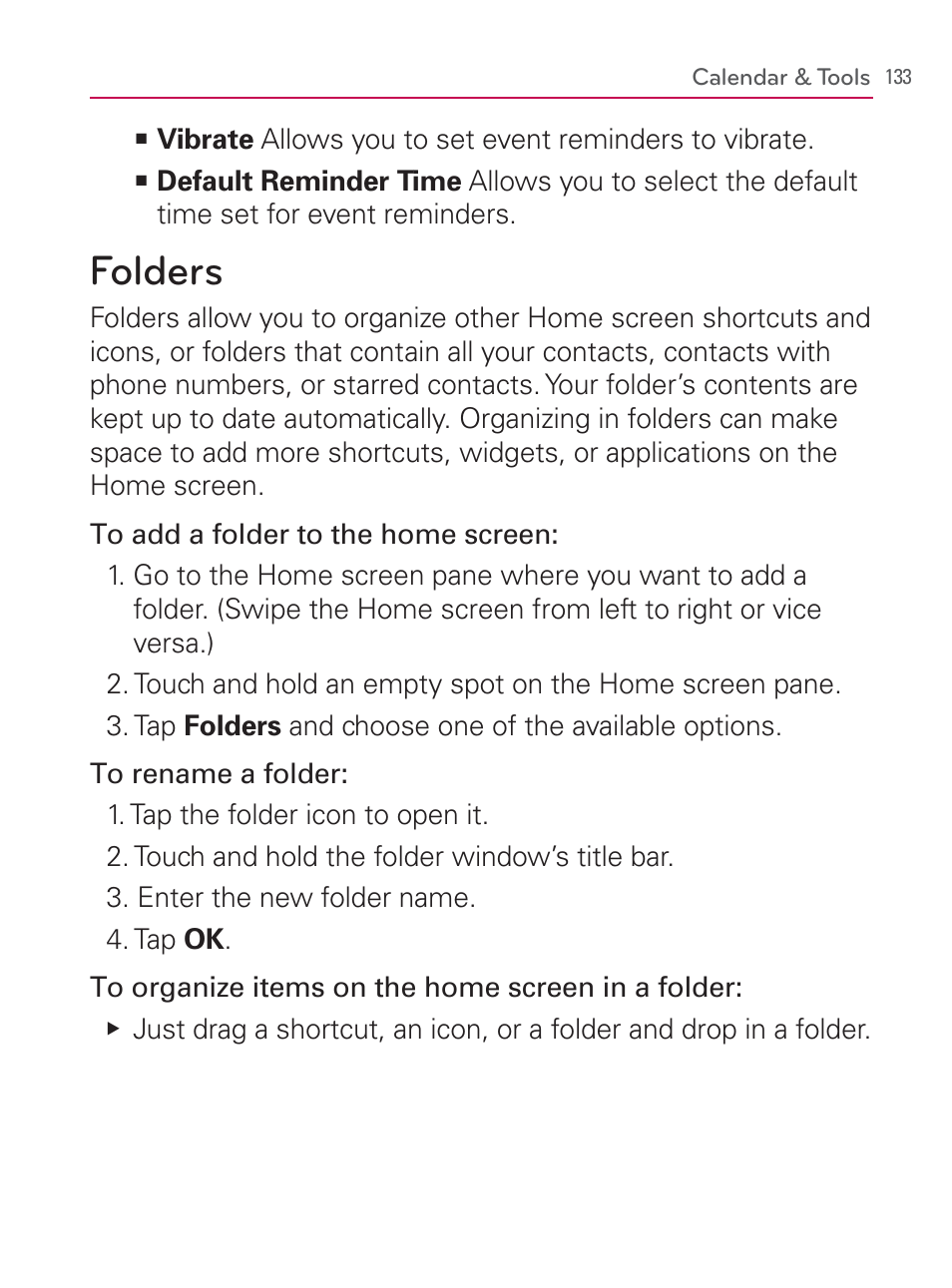 Folders | LG LGVM670 User Manual | Page 135 / 243