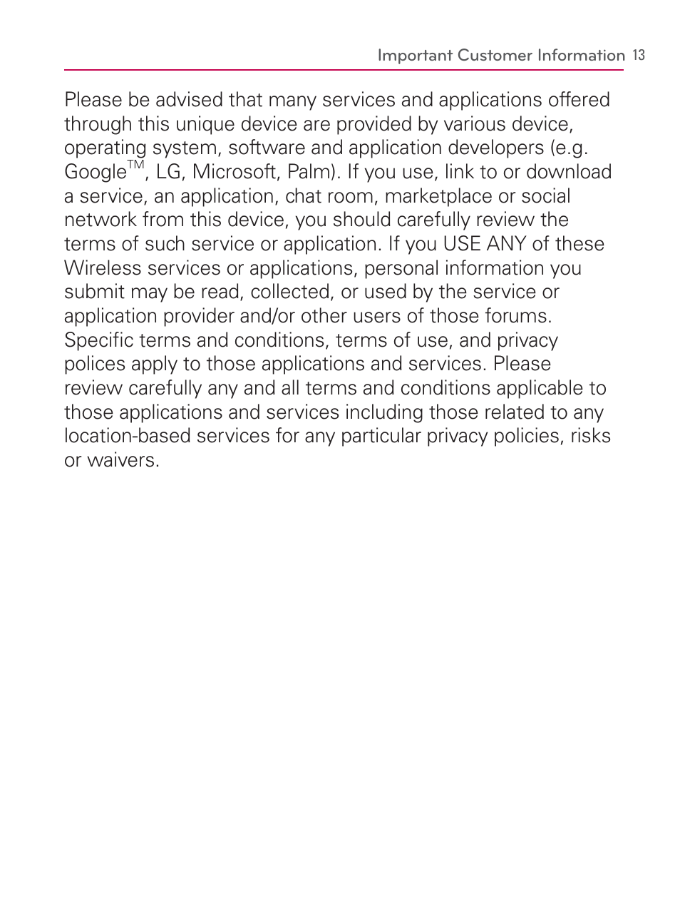 Important customer information | LG LGVM670 User Manual | Page 15 / 243