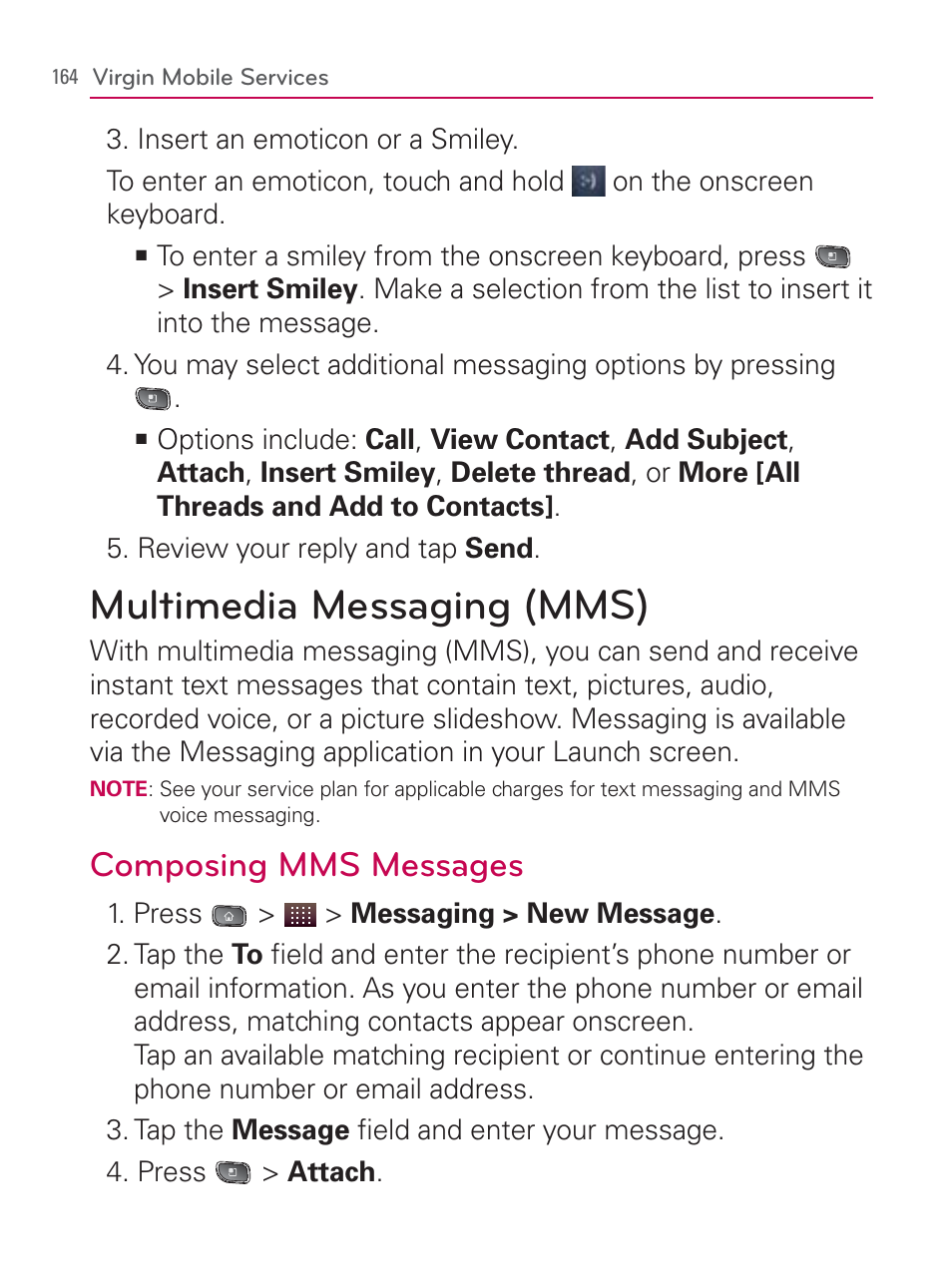 Multimedia messaging (mms), Composing mms messages | LG LGVM670 User Manual | Page 166 / 243