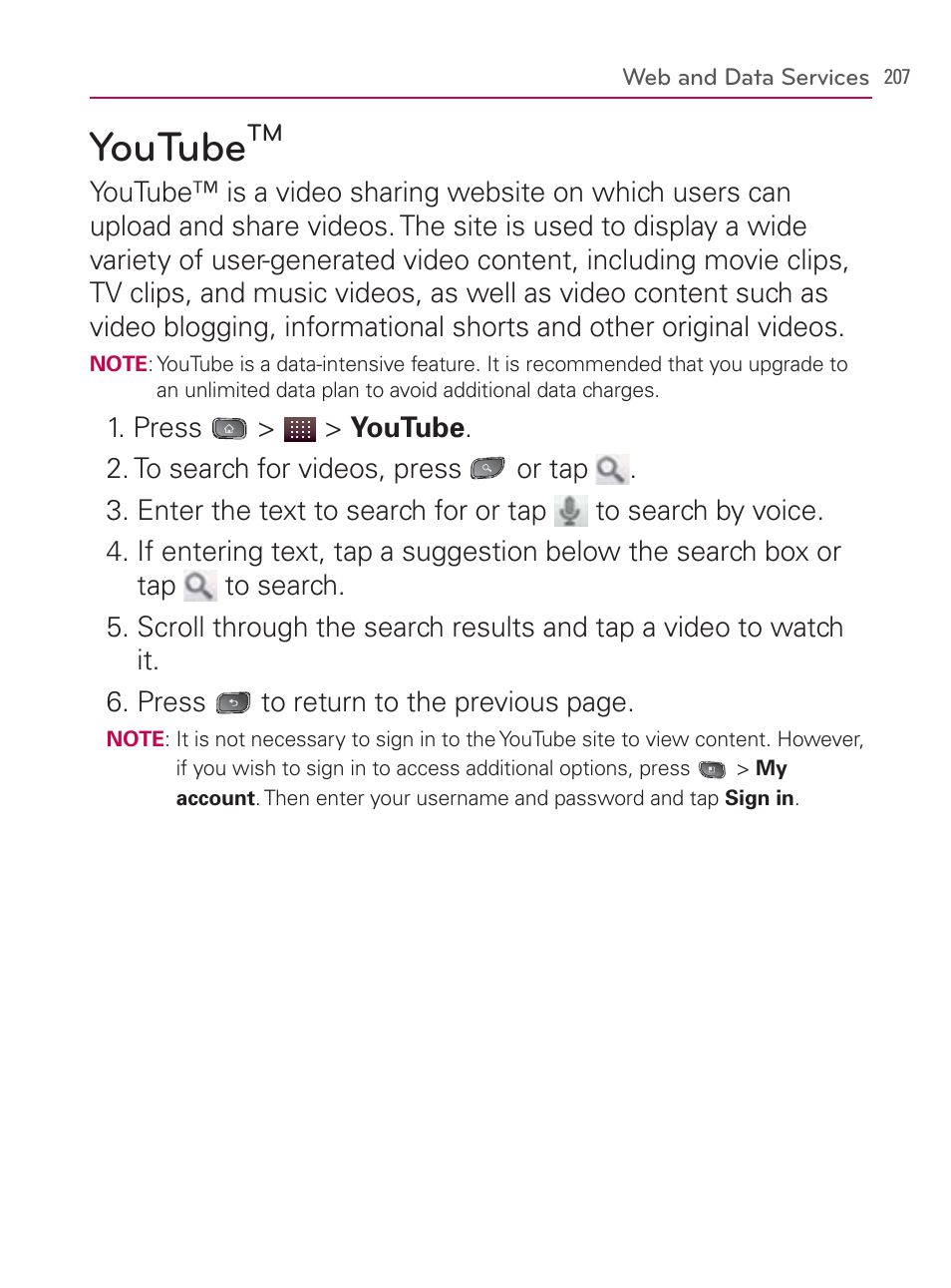 Youtubetm, Youtube | LG LGVM670 User Manual | Page 209 / 243