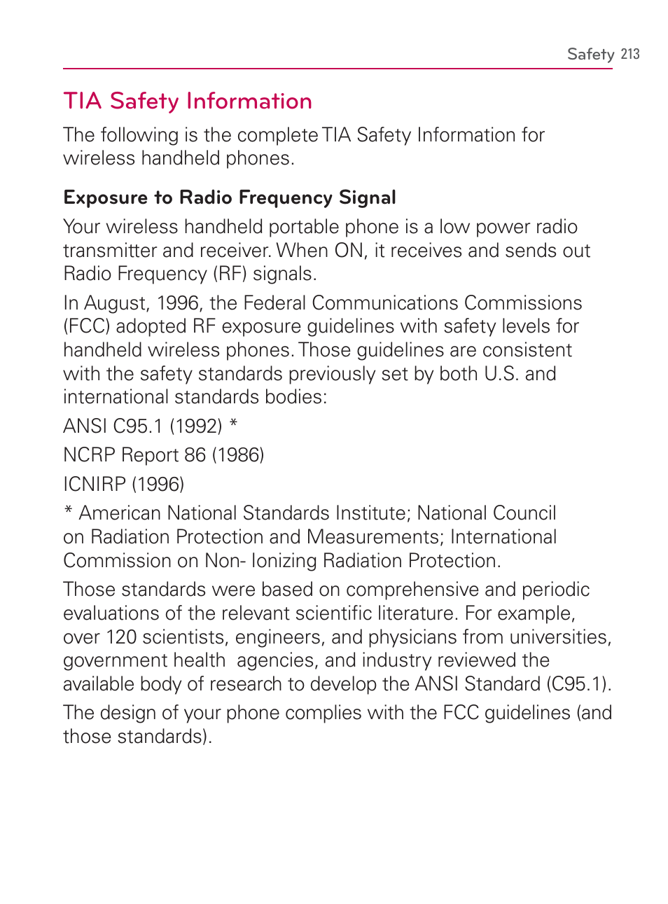 Safety, Tia safety information | LG LGVM670 User Manual | Page 215 / 243