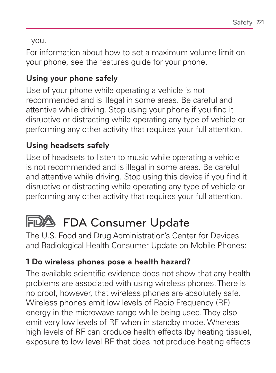 Fda consumer update | LG LGVM670 User Manual | Page 223 / 243